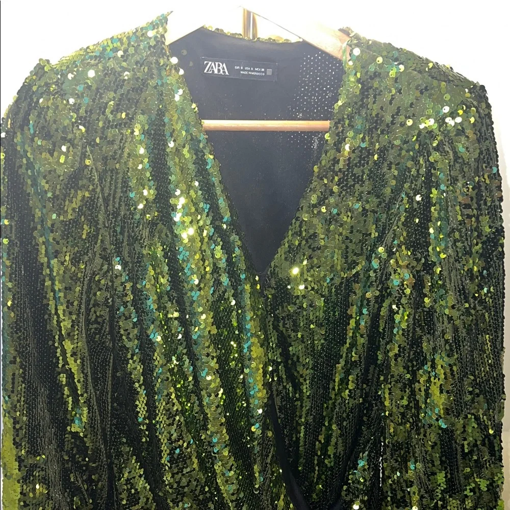 Zara Black and Green Sequin Dress - Picture 2 of 2